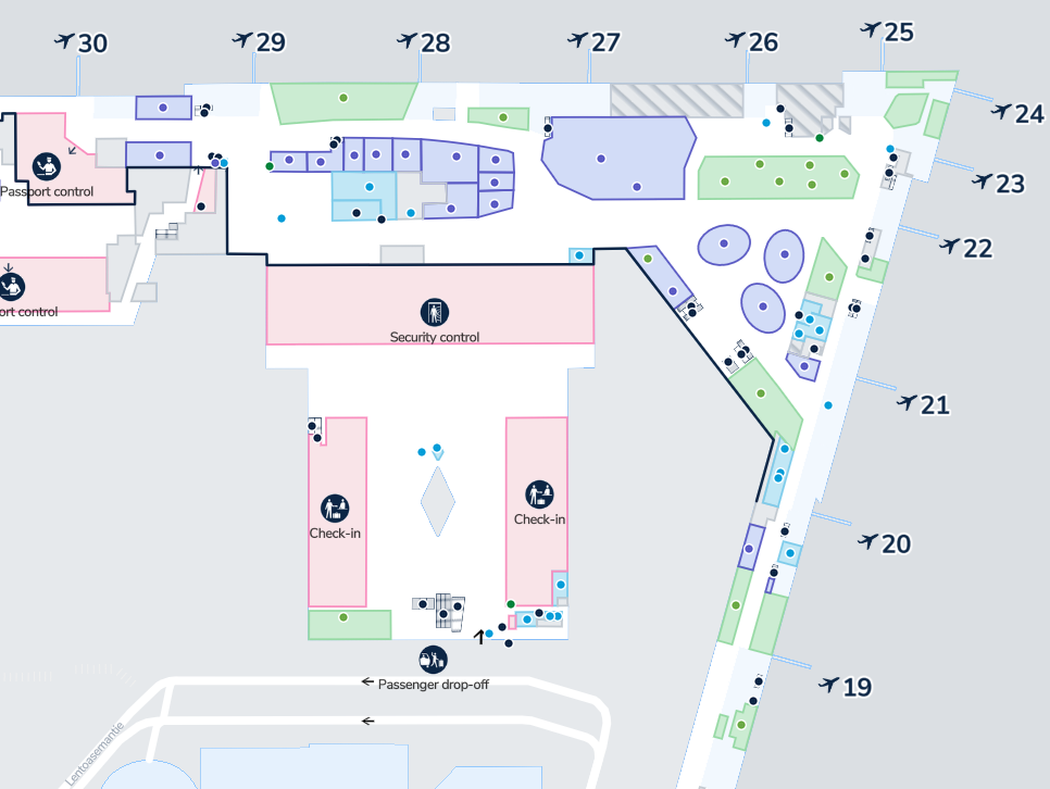 ヘルシンキ・ヴァンター空港のターミナル地図(Finavia公式マップ)